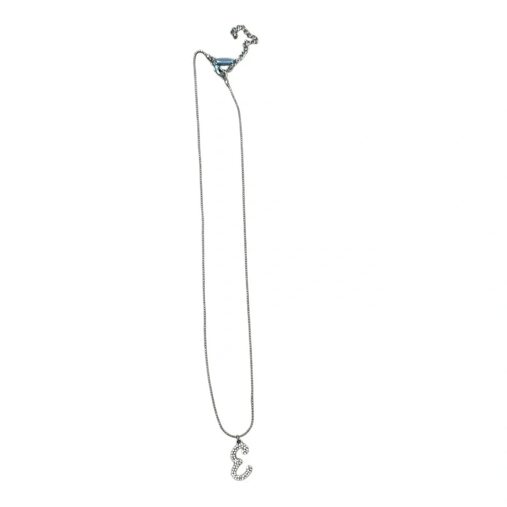NY Monogram E Necklace - Silver Tone with Rhinestones - Adjustable
